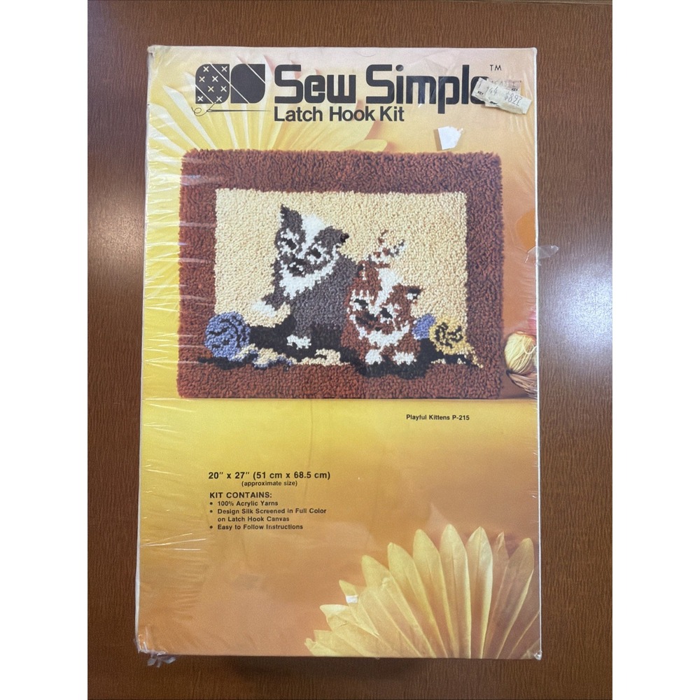 Latch Hook Playful Kittens P-215 20"x27"  Sealed Box Sew Simple Made USA 1982